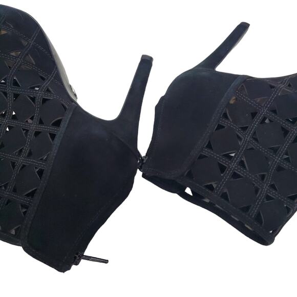 Michael Michael Kors | Ivy Laser Cut Peep Toe Stiletto Heel Suede Leather Bootie - Picture 7 of 15